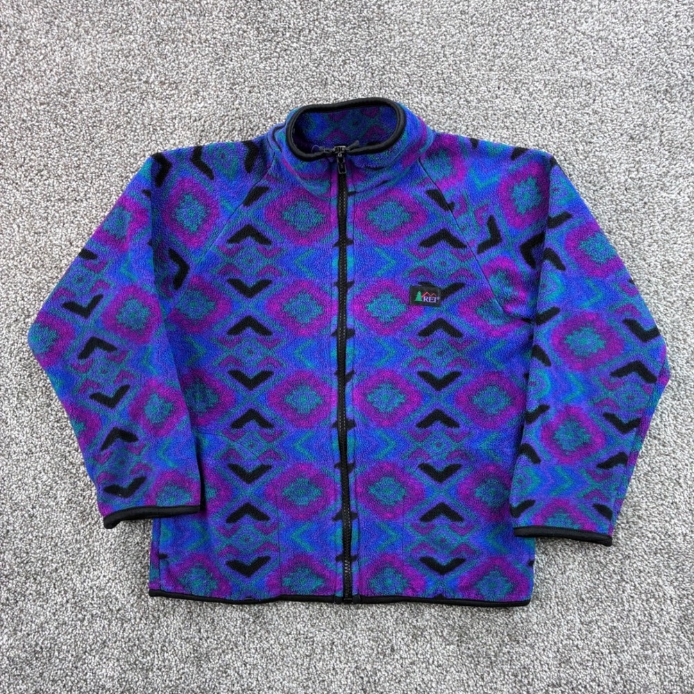 Vintage REI Fleece Jacket Kids M Purple Geometric Full Zip Outdoor